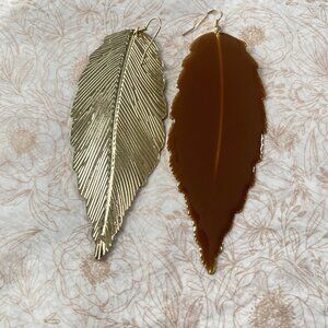 Chic Gold & Brown Statement Leaf Earrings